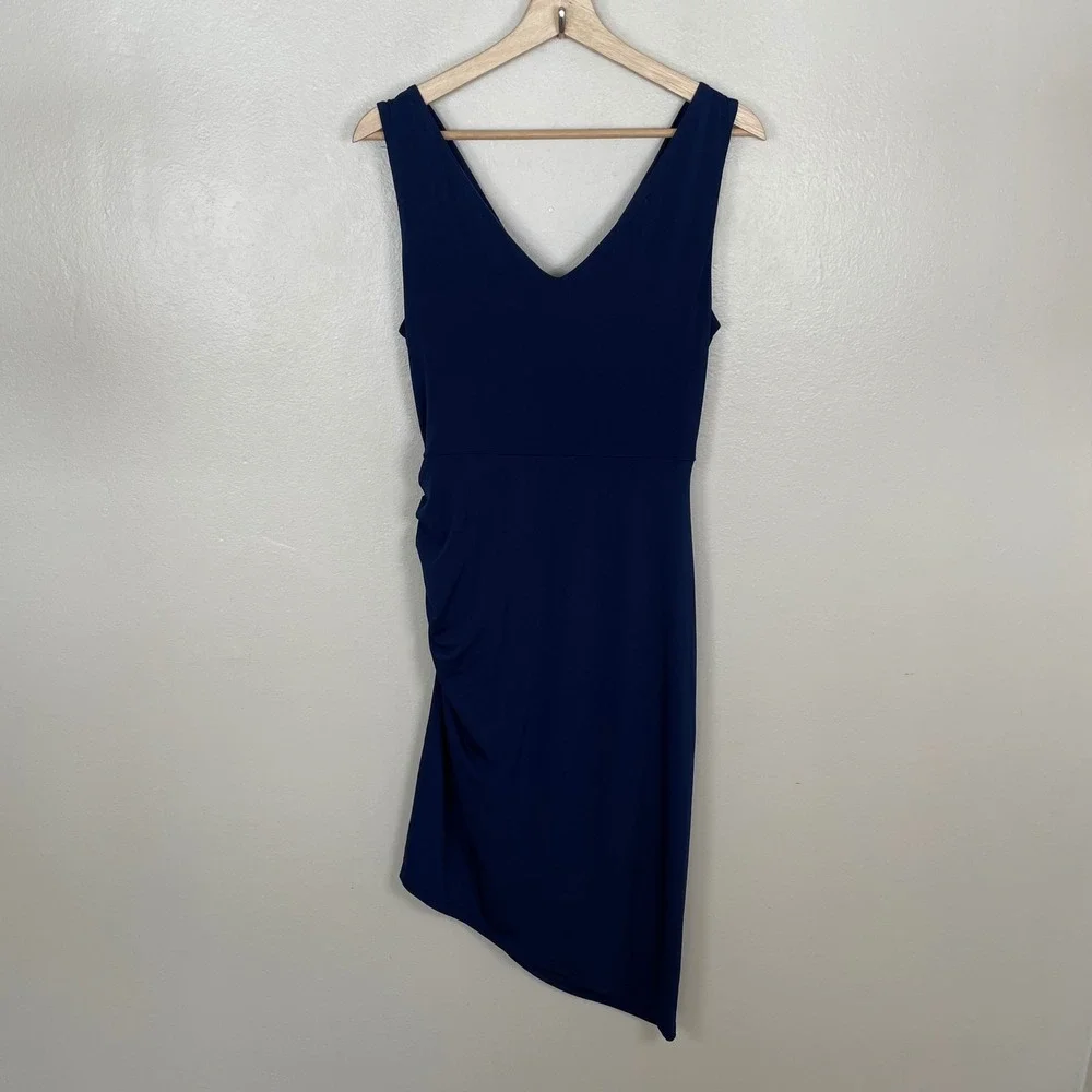 Sam Edelman Women's Small Asymmetrical Ruched Cowl Neck Dress‎ Navy Blue NEW